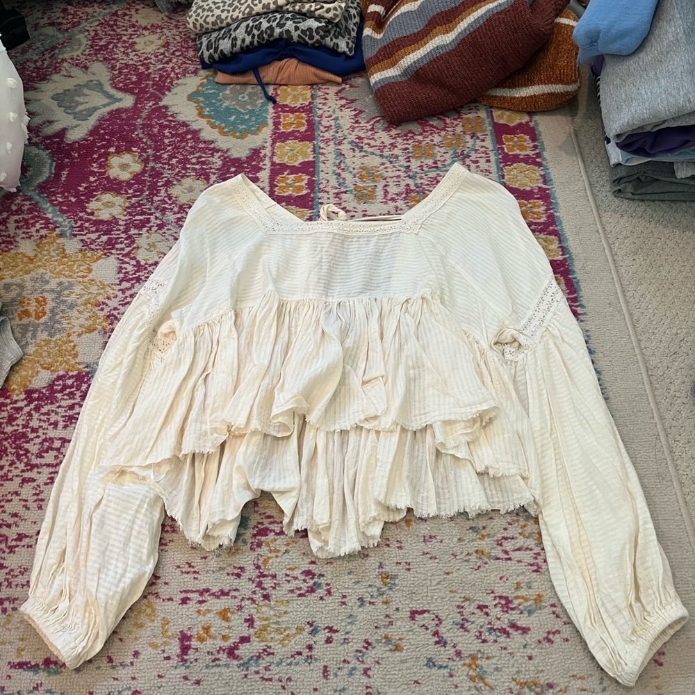 Urban Outfitters Cream Ruffled Tiered Blouse